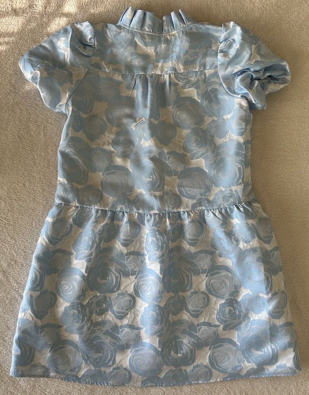 SSYS the label Palmer Puff Sleeve Drop Waist Brocade Dress In Blue Floral Large - Picture 6 of 10